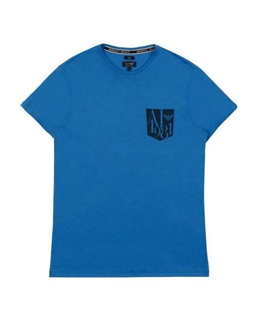 Armani Jeans Blue Printed Round-Collar Short-Sleeved T-Shirt for men