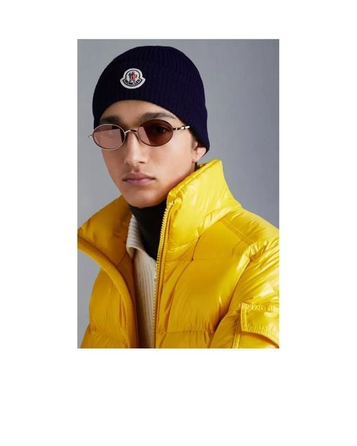 Moncler Blue Logo Patch Ribbed-Knit Beanie for men