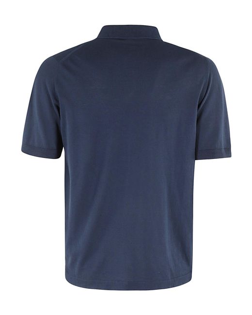 Eleventy Blue Short Sleeved Knitted Polo Shirt for men