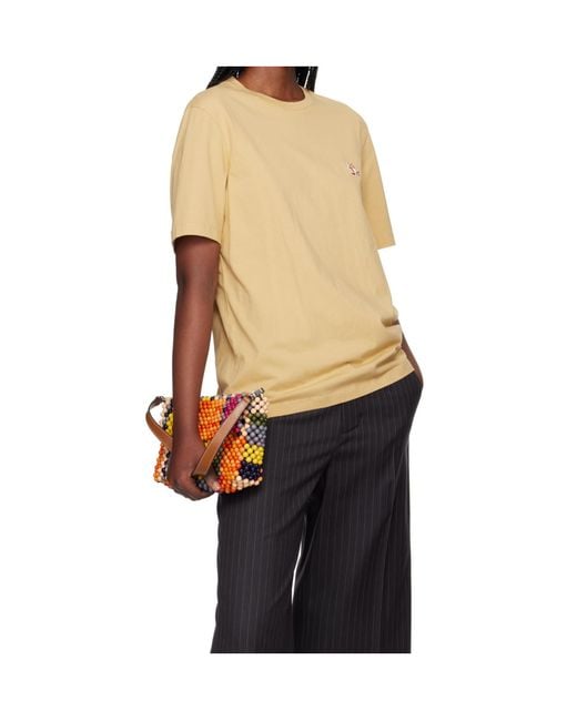 Maison Kitsuné Yellow Maison Kitsuné Chillax Fox Patch Crewneck T-Shirt for men
