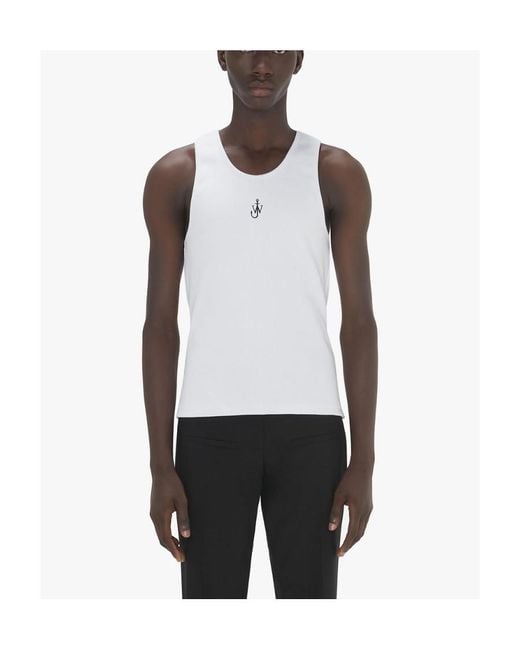 J.W. Anderson White Jw Anderson Logo-Embroidered Ribbed-Knit Sleeveless Tank Top for men