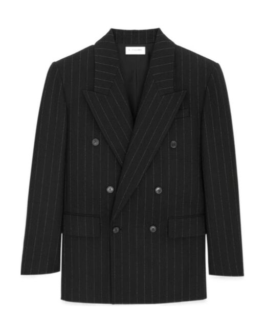 Saint Laurent Black Oversized Striped Double-Breasted Jacket for men