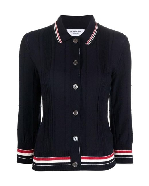 Thom Browne Blue Rwb Stripe Trim Polo Top