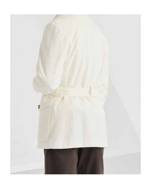 Brunello Cucinelli White Water-Resistant Gabardine Belted Parka for men