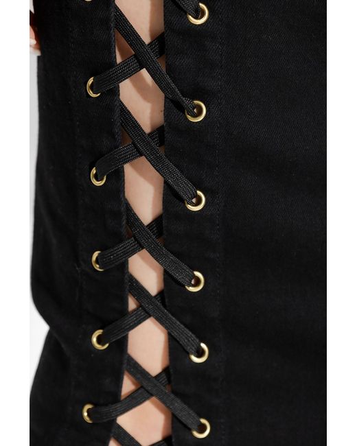 Versace Jeans Black Couture Lace-Up Detailed Midi Denim Skirt