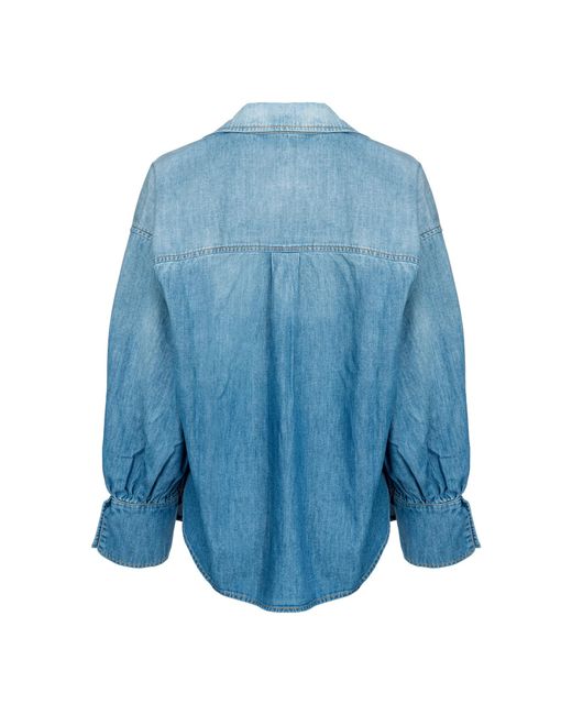 Pinko Blue Front-Tied V-Neck Denim Blouse