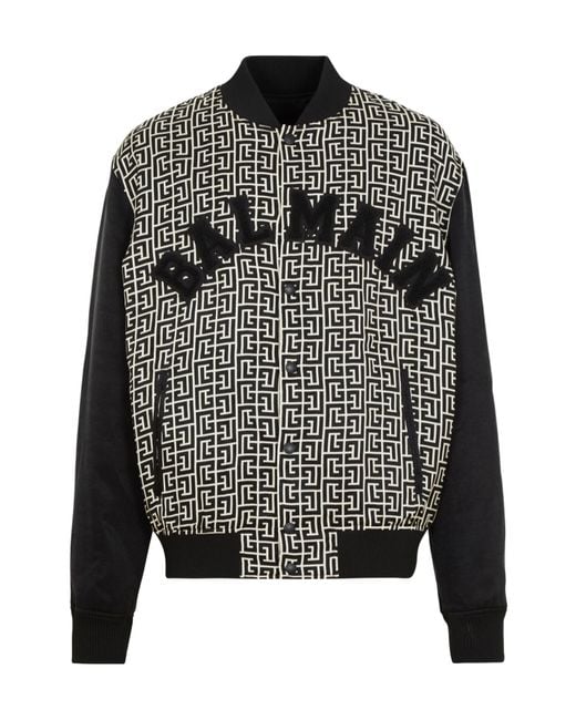 Balmain Black Patch Detailed Varsity Monogrammed Jacket for men