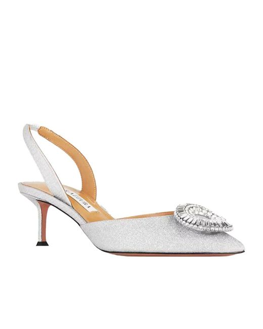 Aquazzura White 105Mm Crystal Hoop Sling Pumps