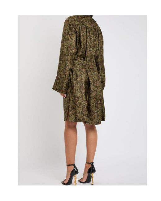Saint Laurent Green Paisley Silk-Twill Midi Dress