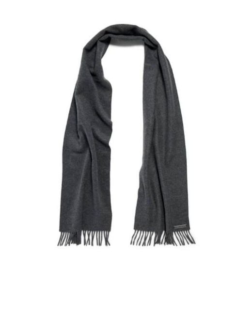 Balenciaga Gray Logo Plaque Fringed Scarf