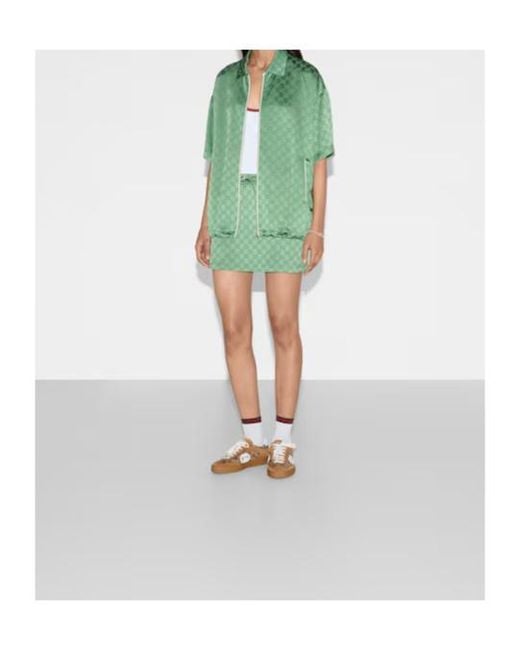 Gucci Green Relaxed Fit Gg Satin Zip Shirt