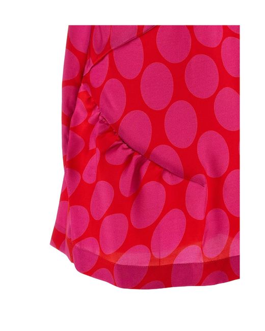 Dries Van Noten Red Caliya Top Ruffle Detail Sleeveless Straps Neckline