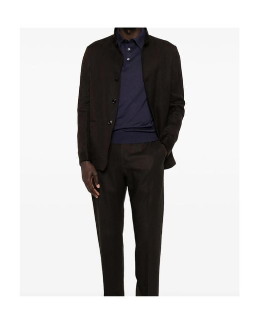 Zegna Blue Fine Knit Polo Shirt for men