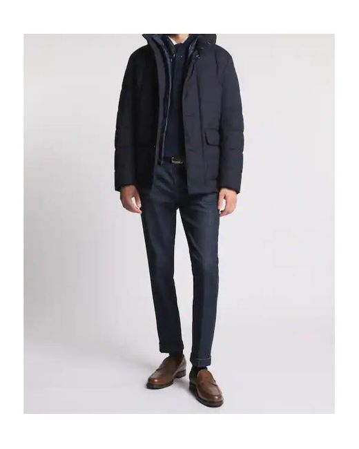 Fay Blue Quilted Hooded Pea Coat for men