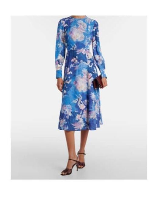 Erdem Blue Floral Satin Cocktail Dress