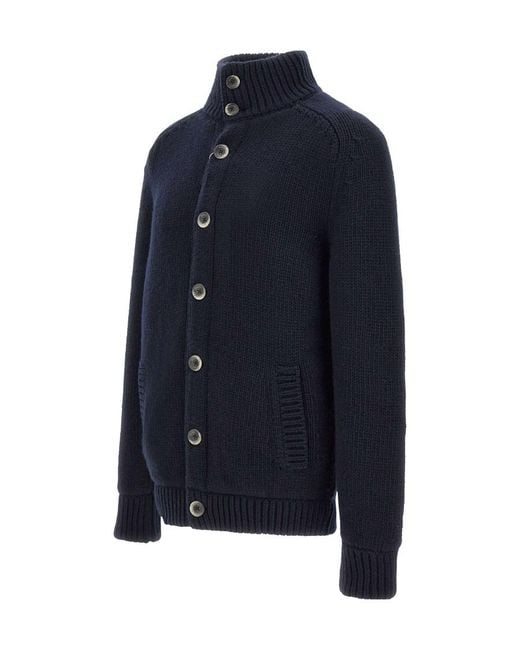 Herno Blue Button-Up Wool Cardigan for men