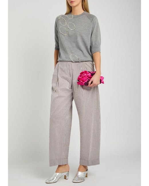 Dries Van Noten Gray Partan Striped Cotton-Blend Trousers
