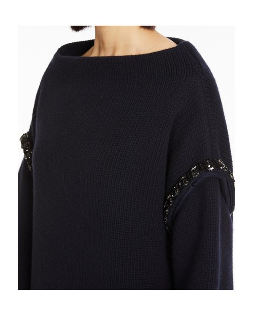 Max Mara Blue Embellished High Neck Jumper