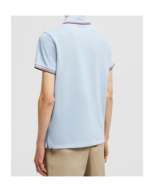 Moncler Blue Logo Patch Short-Sleeved Polo Shirt for men
