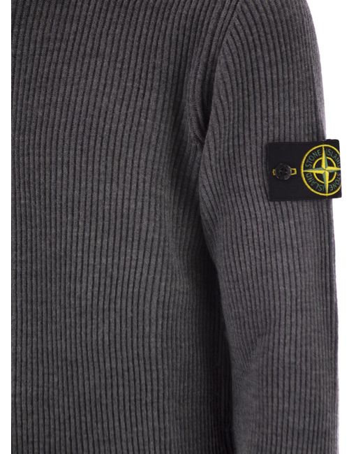 Stone Island Gray Crew-Neck Jumper With Ribbed Edges for men