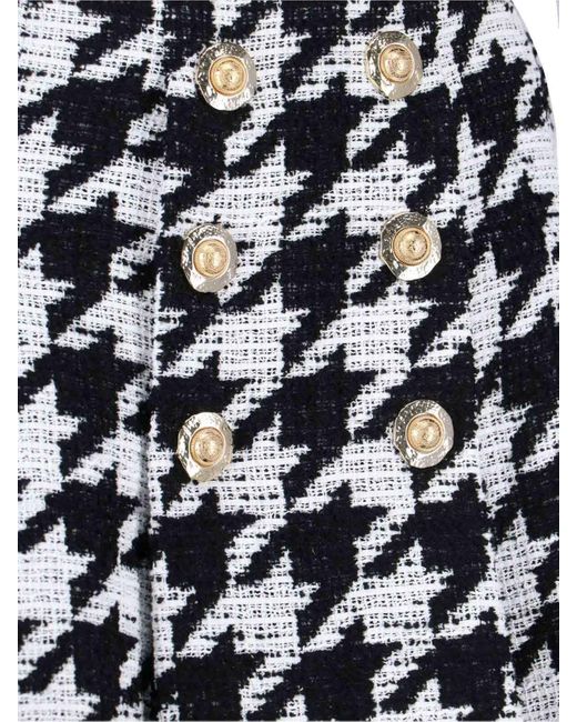 Balmain Black Button Embellished Houndstooth Tweed Mini Skirt