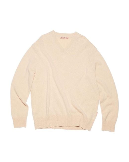 Acne Natural Ribbed-Knit V-Neck Sweater for men