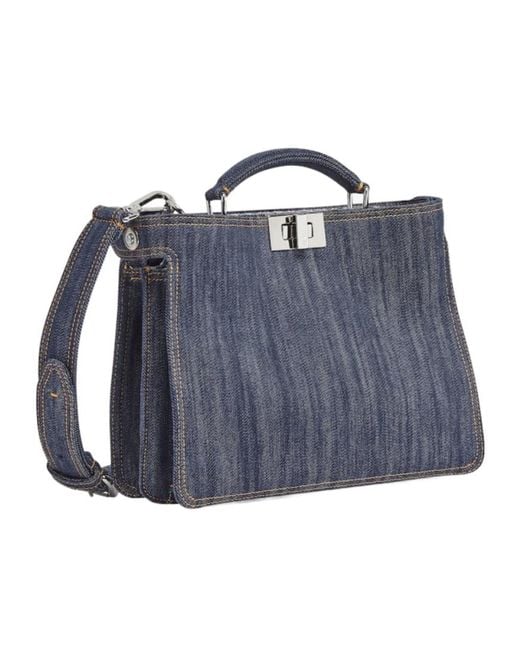 Fendi Blue Peekaboo Iseeu Mini Denim Tote Bag for men