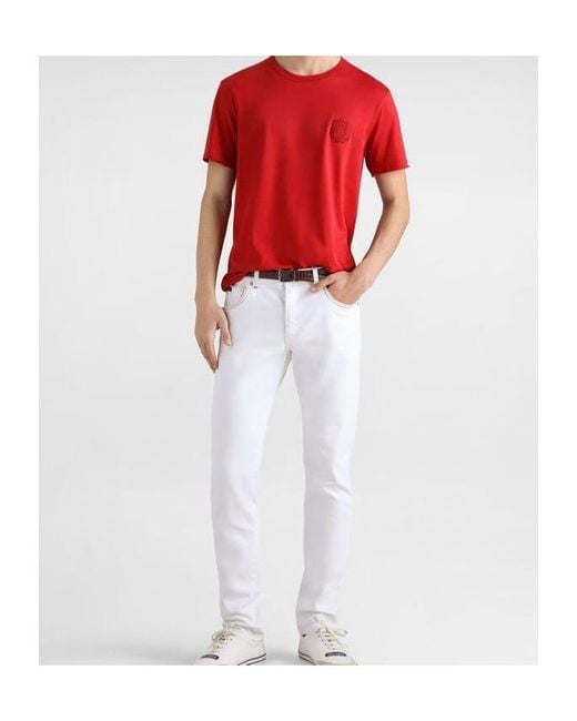 Dolce & Gabbana Red Crest Raw-Edge T-Shirt for men
