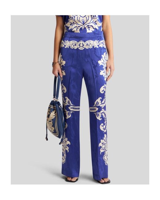 Etro Blue Floral Printed Straight-Leg Trousers