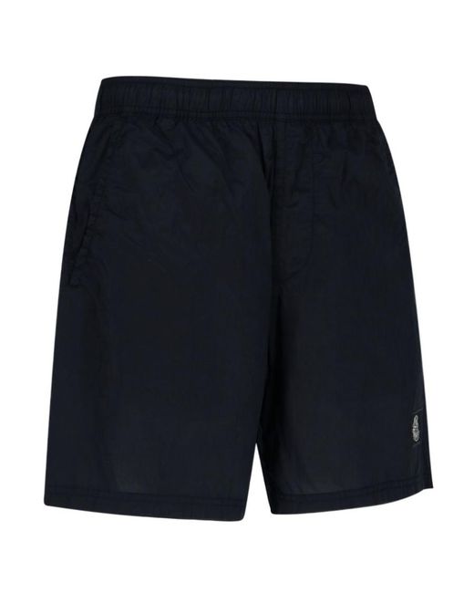 Stone Island Blue Compass-Patch Swim Shorts for men