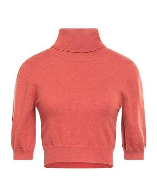 Brunello Cucinelli Red Solid Cashmere Knit Short Sleeve Top