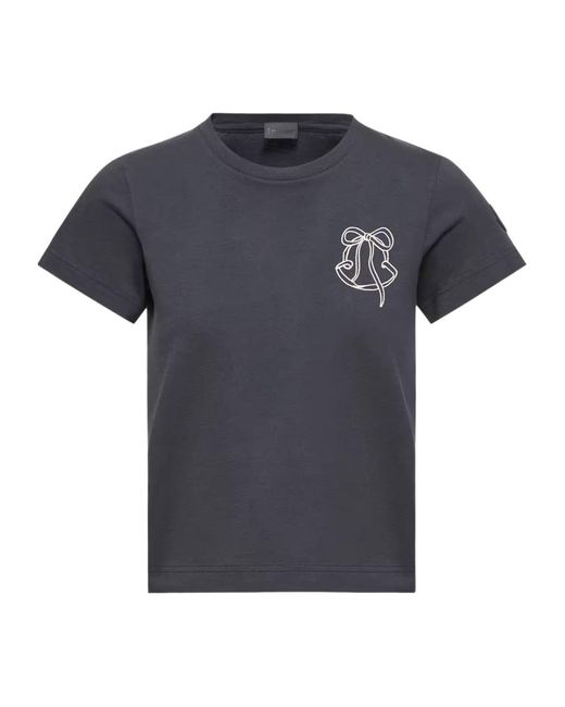 Moncler Blue Embroidered Logo Cotton T-Shirt