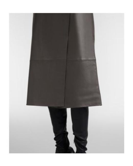 Yves Salomon Gray Leather Midi Skirt