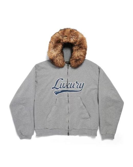 Balenciaga Luxury Script Oversized Zip-Up Hoodie in Gray for Men