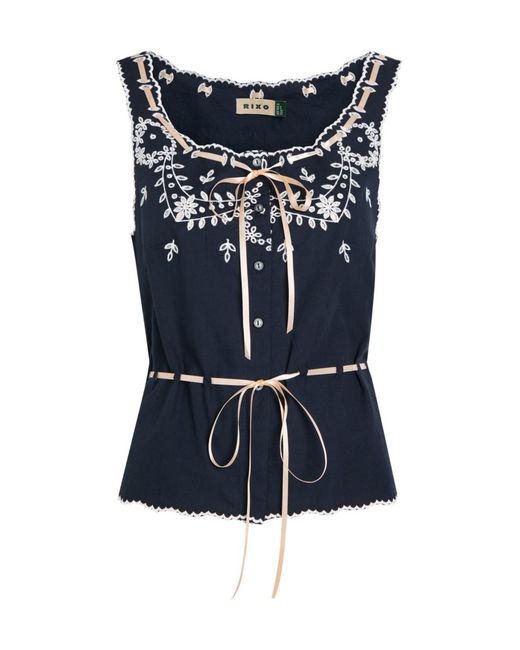 Rixo Blue Embroidered Cotton Top