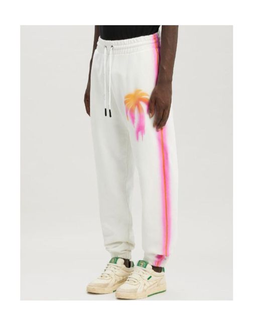 Palm Angels White Sprayed Palm Cotton Track Pants for men