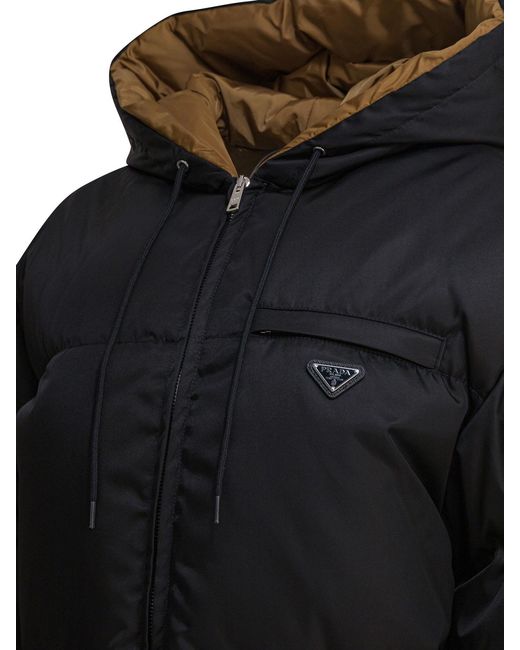 Prada Blue Zip-Up Hooded Puffer Jacket