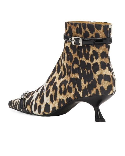 Ganni Brown Leopard Print Pointed-Toe Ankle Boots