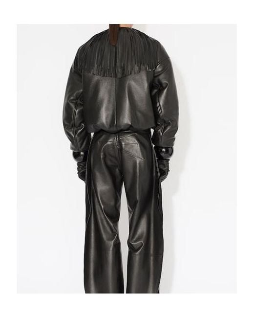 Alaïa Black Alaïa Fringed Leather Bomber Jacket