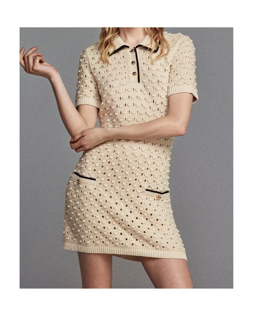 FRAME Natural The Bauble Open-Knit Mini Dress