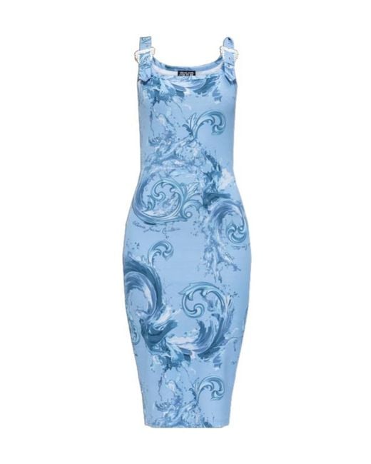 Versace Jeans Blue Couture Baroque Buckle Bodycon Dress