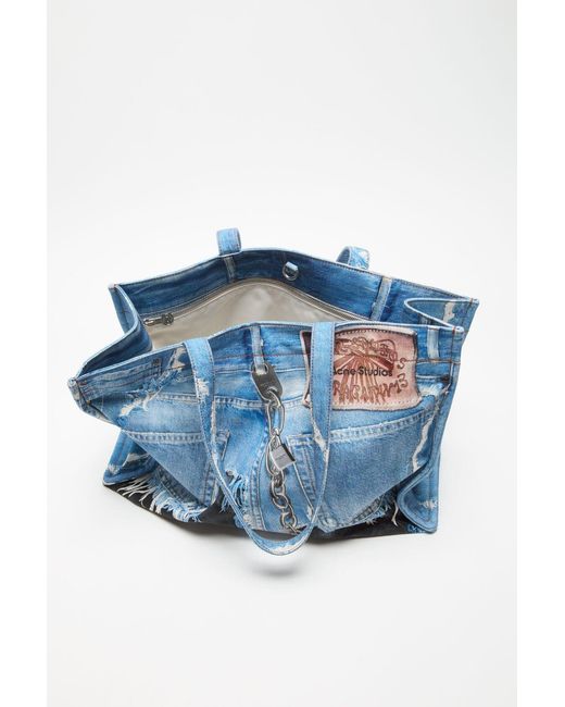 Acne Blue Denim Print Tote Bag