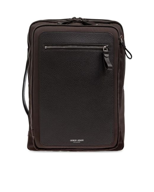 Giorgio Armani Black Logo Printed Zipped Backpack for men
