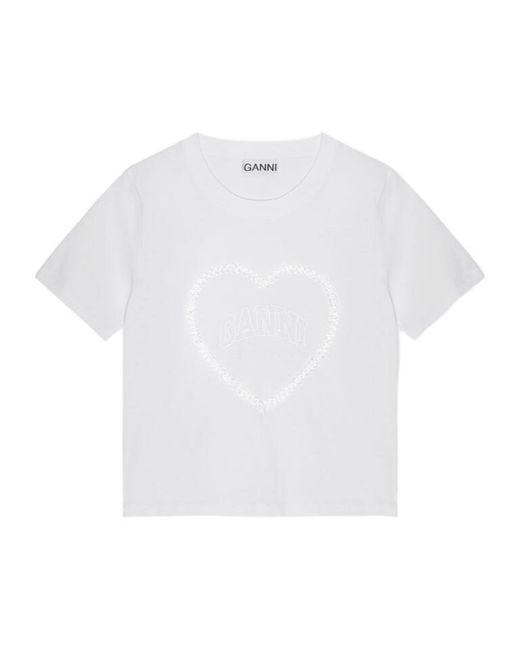 Ganni White T-Shirt With Embroidered Logo