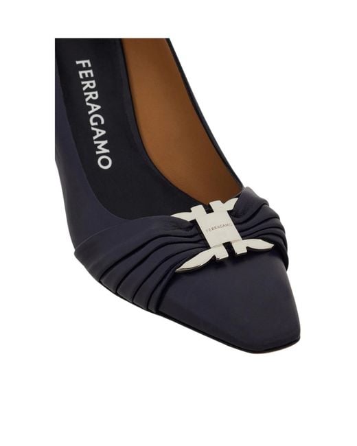 Ferragamo Blue Gancini Ornament Pump With Bock Heel