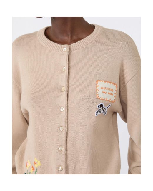 Weekend by Maxmara Natural Floral-Intarsia Embroidered Cardigan