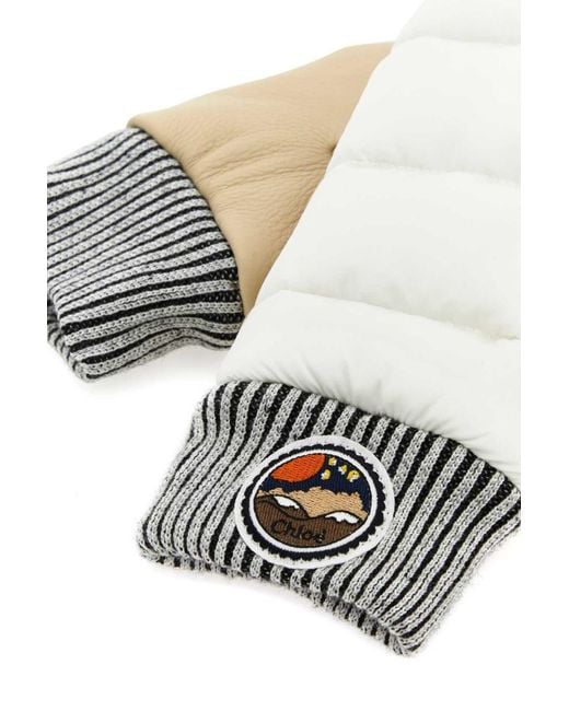 Chloé White Chloé Logo Patch Padded Mittons
