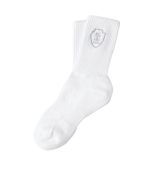 Brunello Cucinelli White Logo Emblem Ribbed Ankle Socks for men