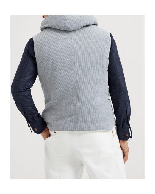 Brunello Cucinelli White Corduroy Down Gilet for men