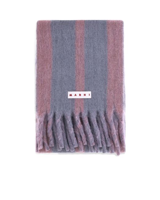Marni Purple Logo Patch Fringed Scarf for men
